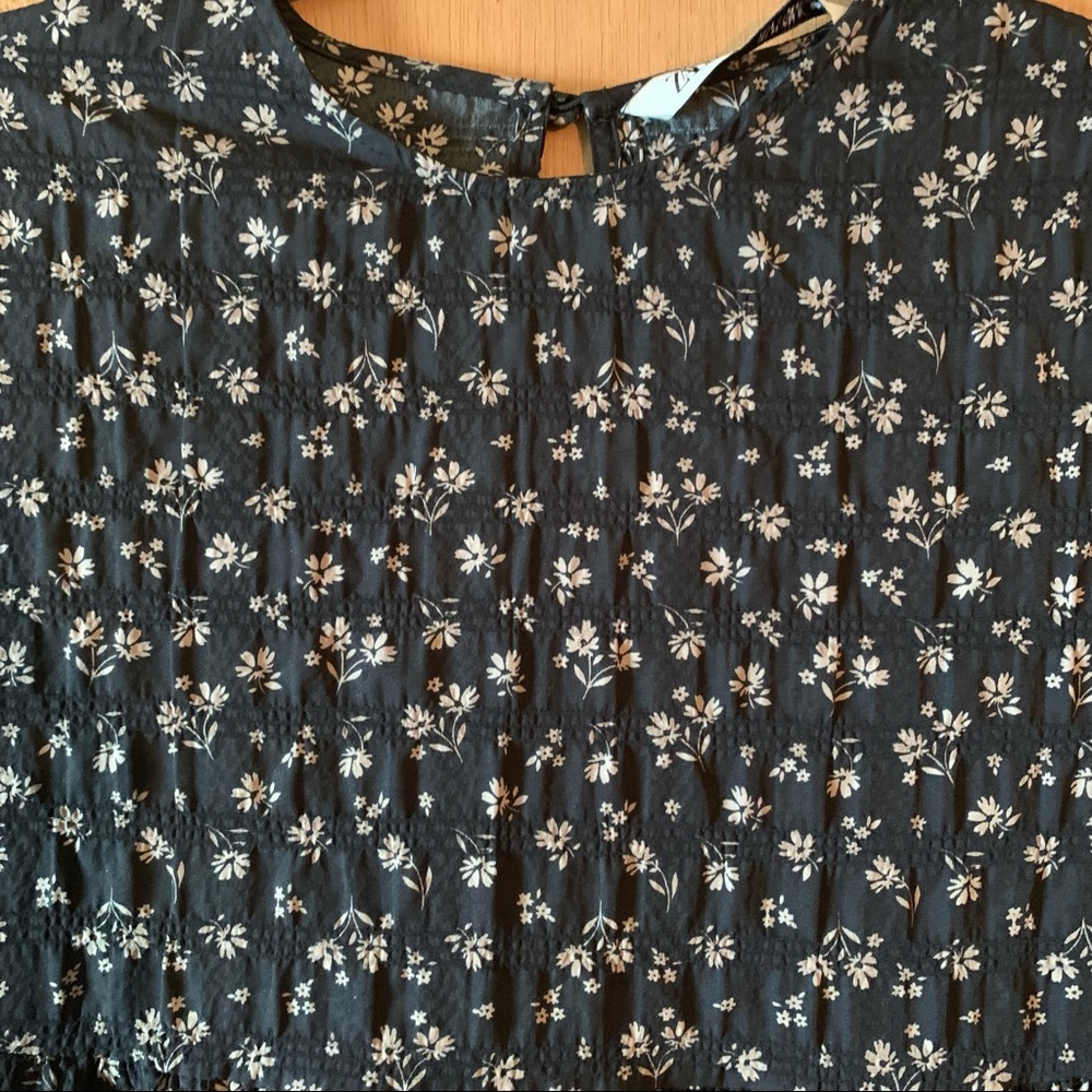 ZARA Babydoll Floral Black Mini Dress - Picture 3 of 6